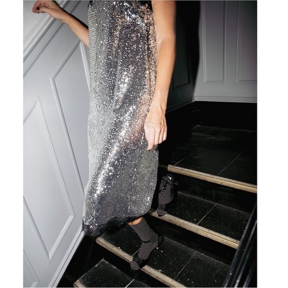 NWT Gianni Bini x Lilly Sisto Allegra Sequin Lace Trim Spaghetti Strap Dress - Picture 4 of 5